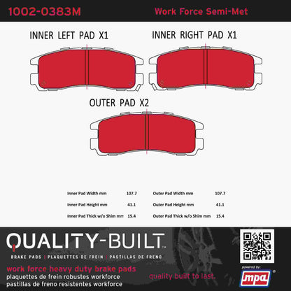 Quality-Built Quality-Built Work Force Heavy Duty Brake Pads w/ Hardware 1002-0383M