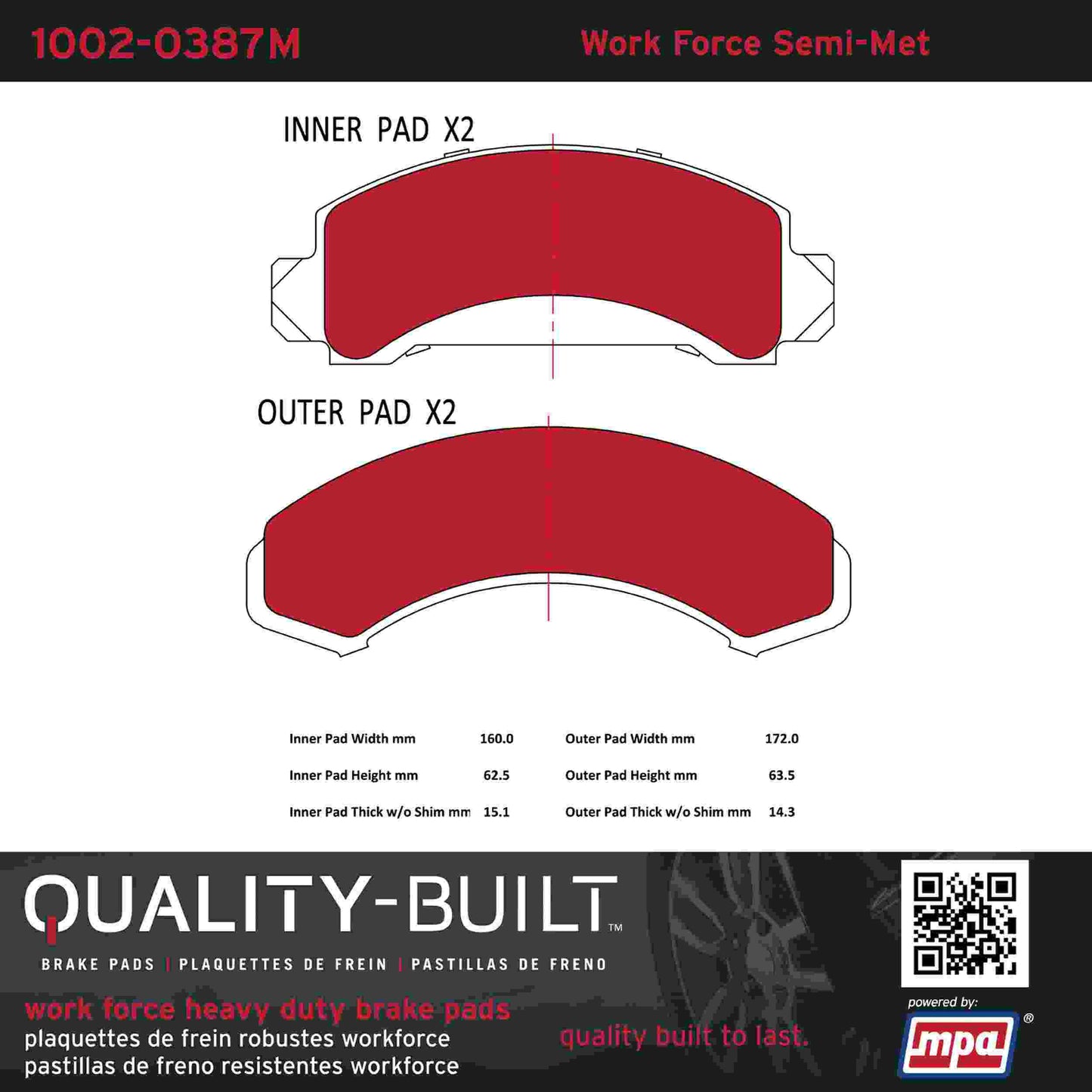 Quality-Built Quality-Built Work Force Heavy Duty Brake Pads w/ Hardware 1002-0387M