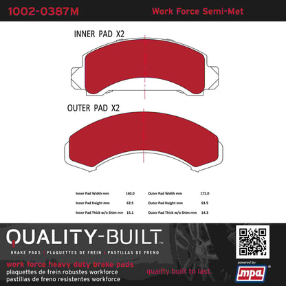 Quality-Built Quality-Built Work Force Heavy Duty Brake Pads w/ Hardware 1002-0387M