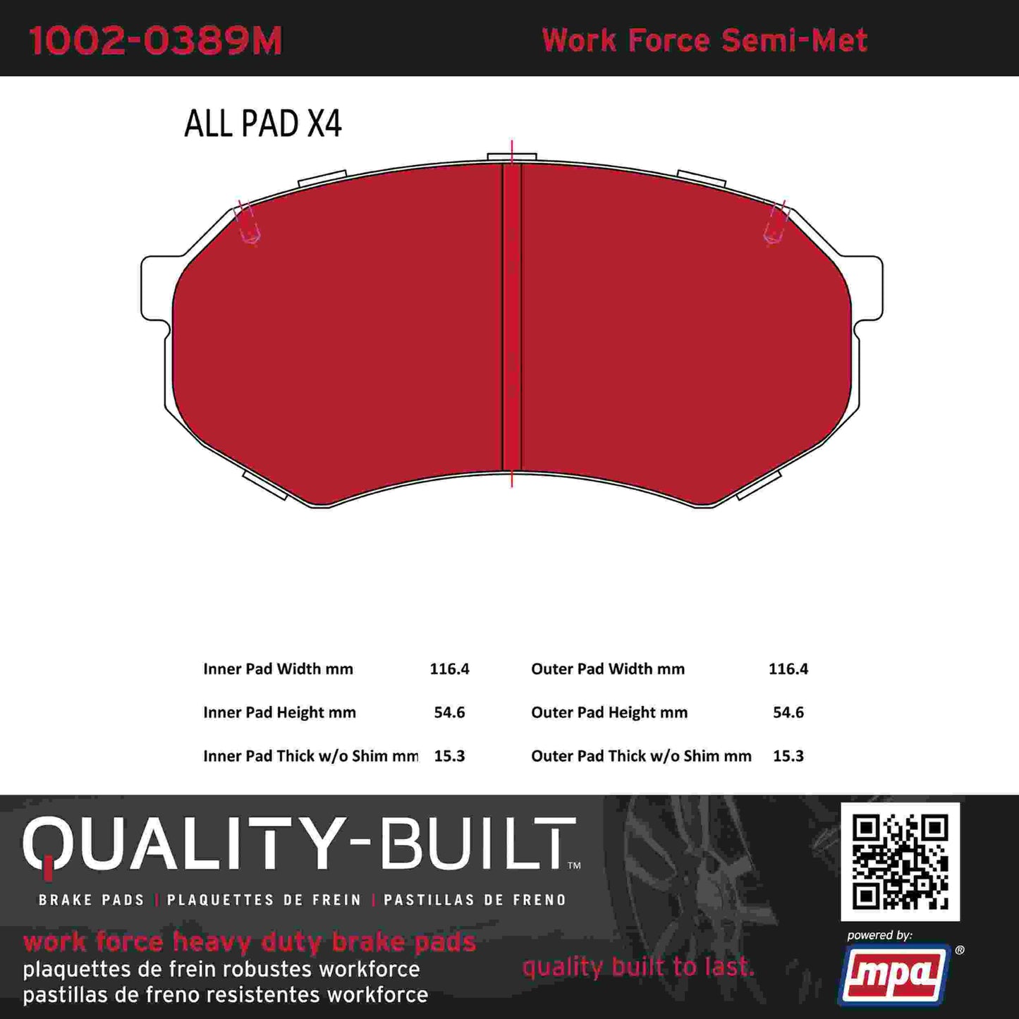 Quality-Built Quality-Built Work Force Heavy Duty Brake Pads w/ Hardware 1002-0389M