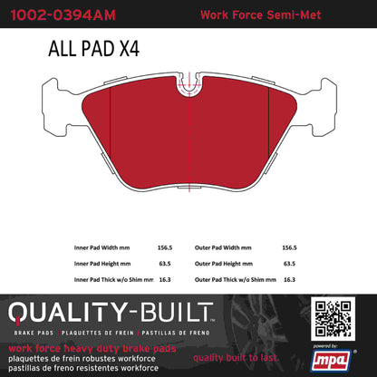 Quality-Built Quality-Built Work Force Heavy Duty Brake Pads w/ Hardware 1002-0394AM