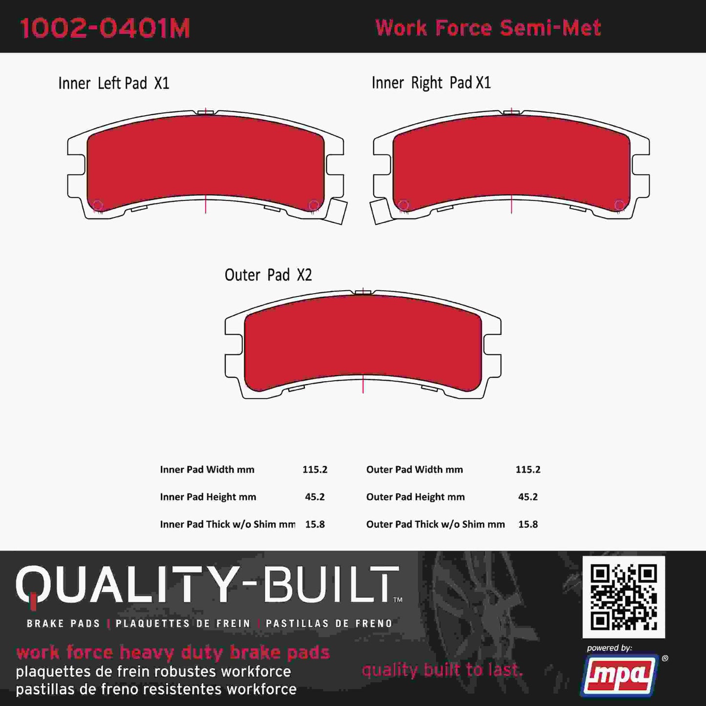 Quality-Built Quality-Built Work Force Heavy Duty Brake Pads w/ Hardware 1002-0401M