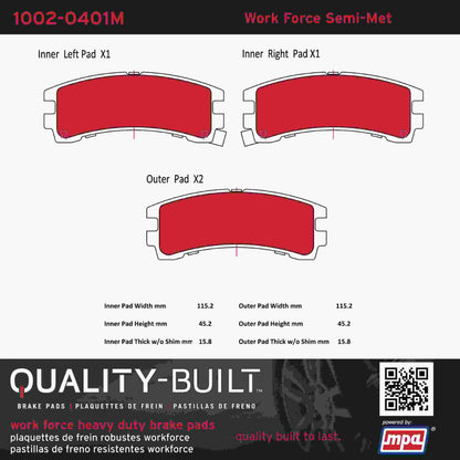 Quality-Built Quality-Built Work Force Heavy Duty Brake Pads w/ Hardware 1002-0401M