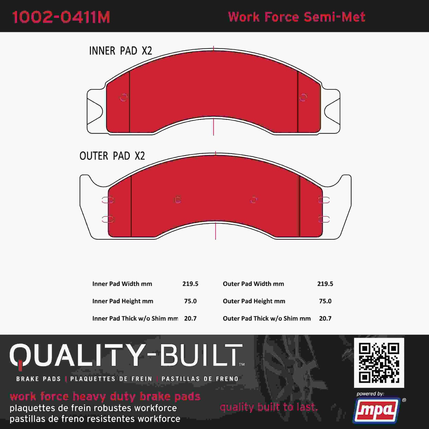 Quality-Built Quality-Built Work Force Heavy Duty Brake Pads w/ Hardware 1002-0411M