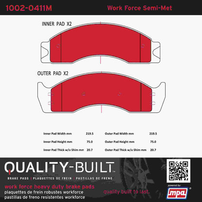 Quality-Built Quality-Built Work Force Heavy Duty Brake Pads w/ Hardware 1002-0411M