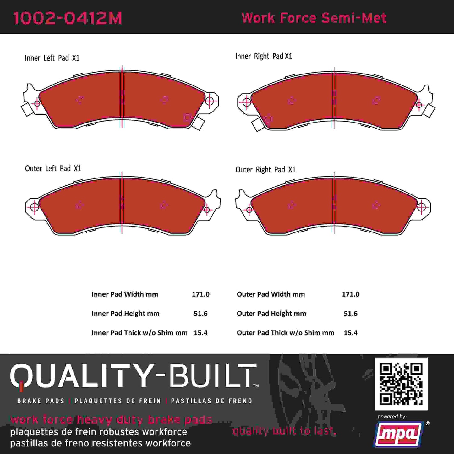 Quality-Built Quality-Built Work Force Heavy Duty Brake Pads w/ Hardware 1002-0412M