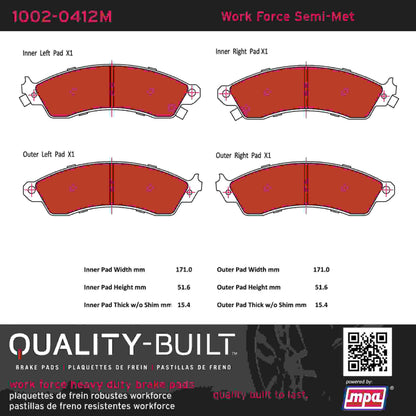 Quality-Built Quality-Built Work Force Heavy Duty Brake Pads w/ Hardware 1002-0412M