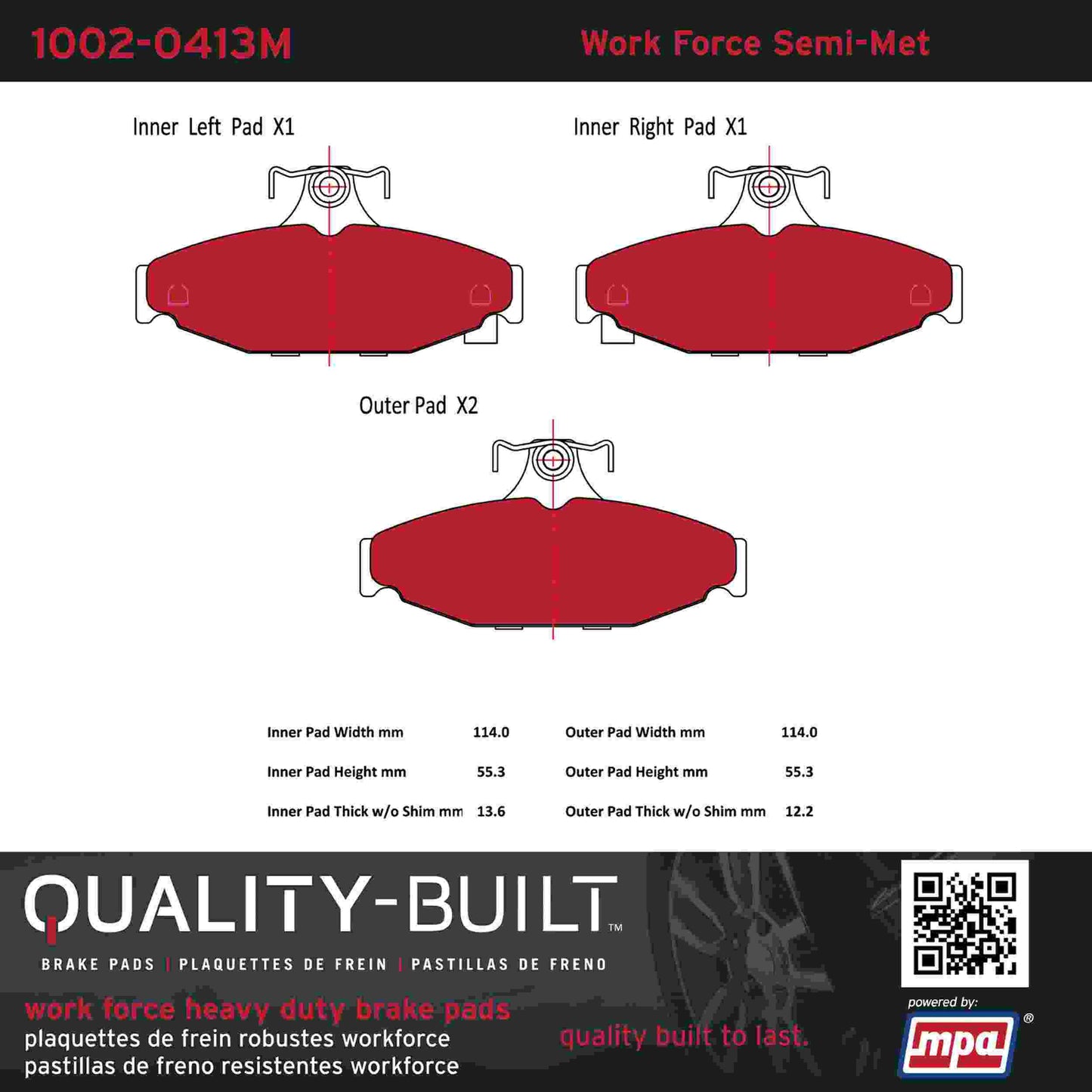Quality-Built Quality-Built Work Force Heavy Duty Brake Pads w/ Hardware 1002-0413M