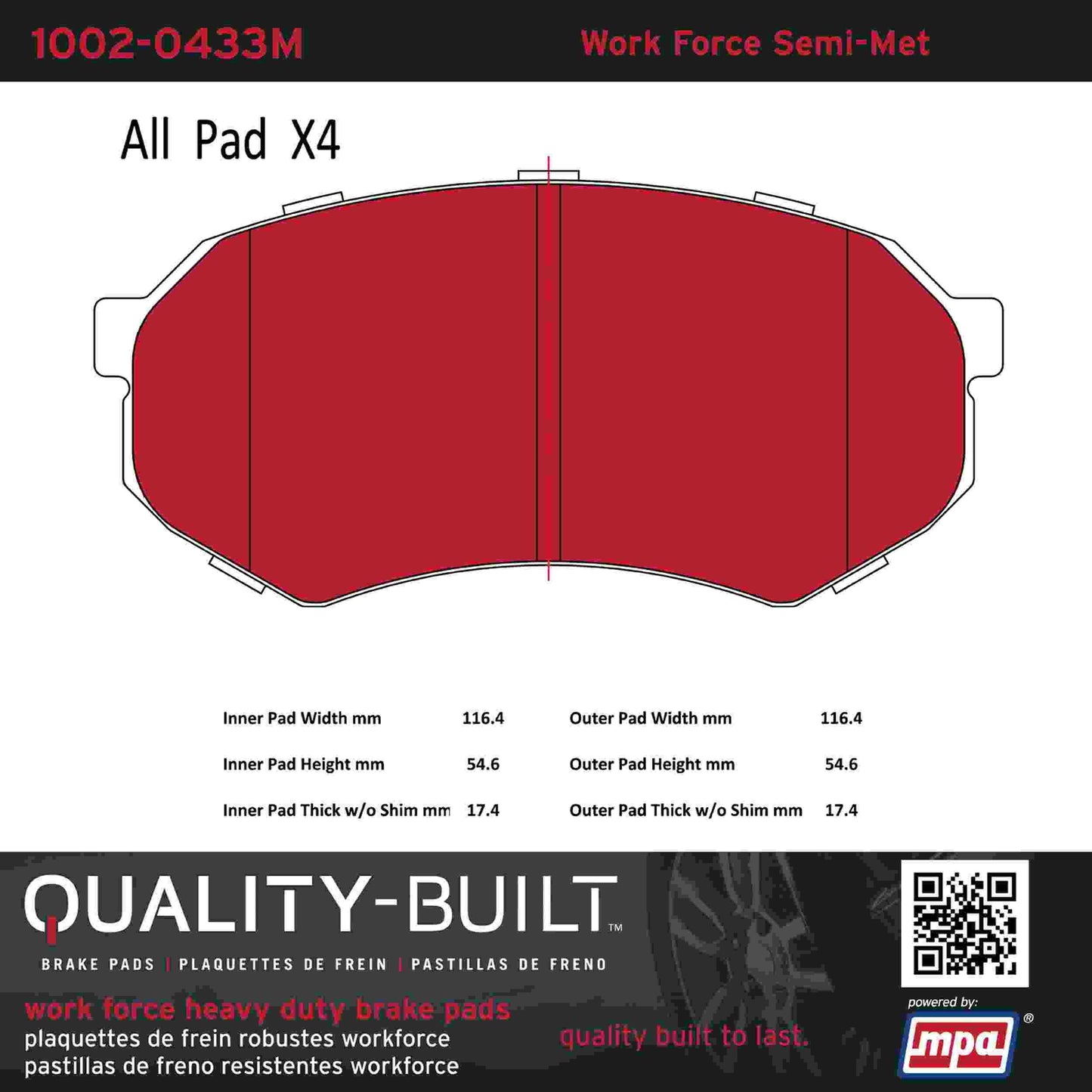 Quality-Built Quality-Built Work Force Heavy Duty Brake Pads 1002-0433M