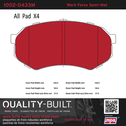 Quality-Built Quality-Built Work Force Heavy Duty Brake Pads 1002-0433M