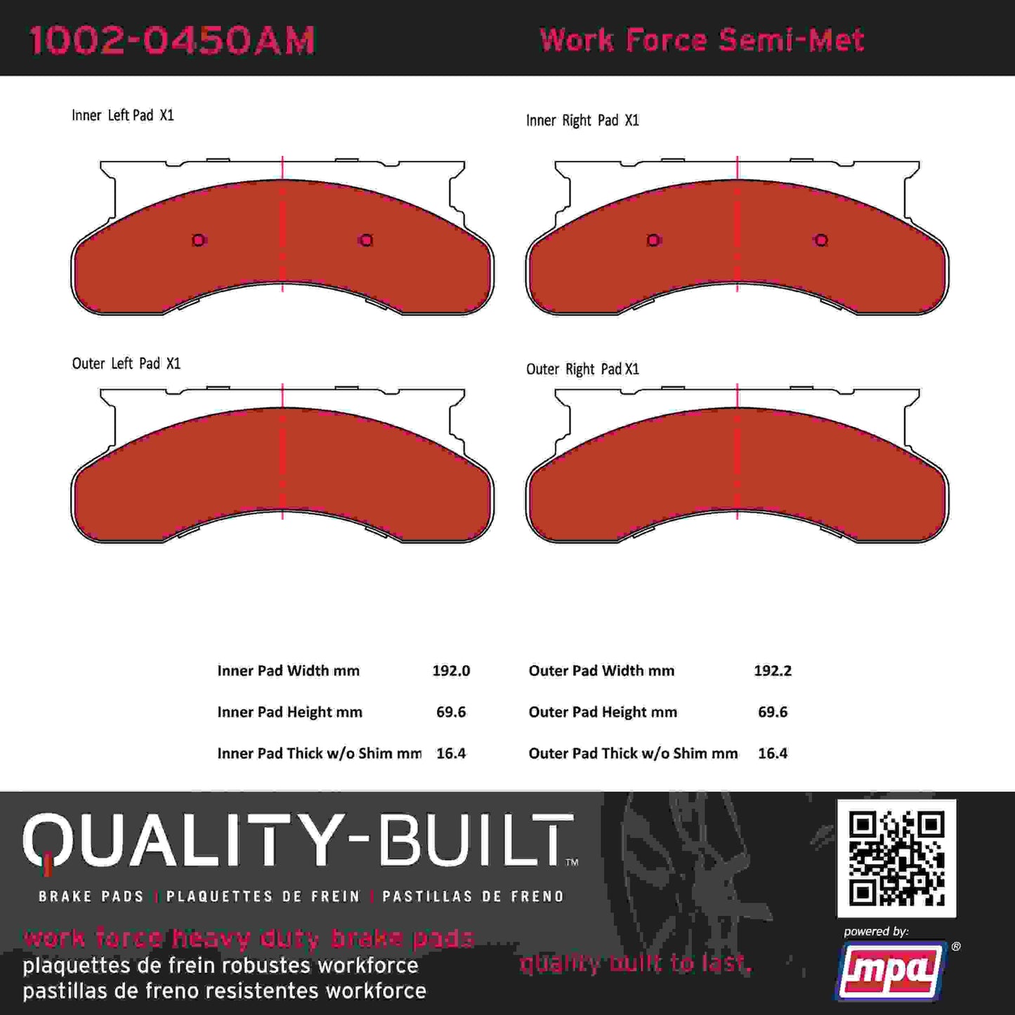 Quality-Built Quality-Built Work Force Heavy Duty Brake Pads w/ Hardware 1002-0450AM