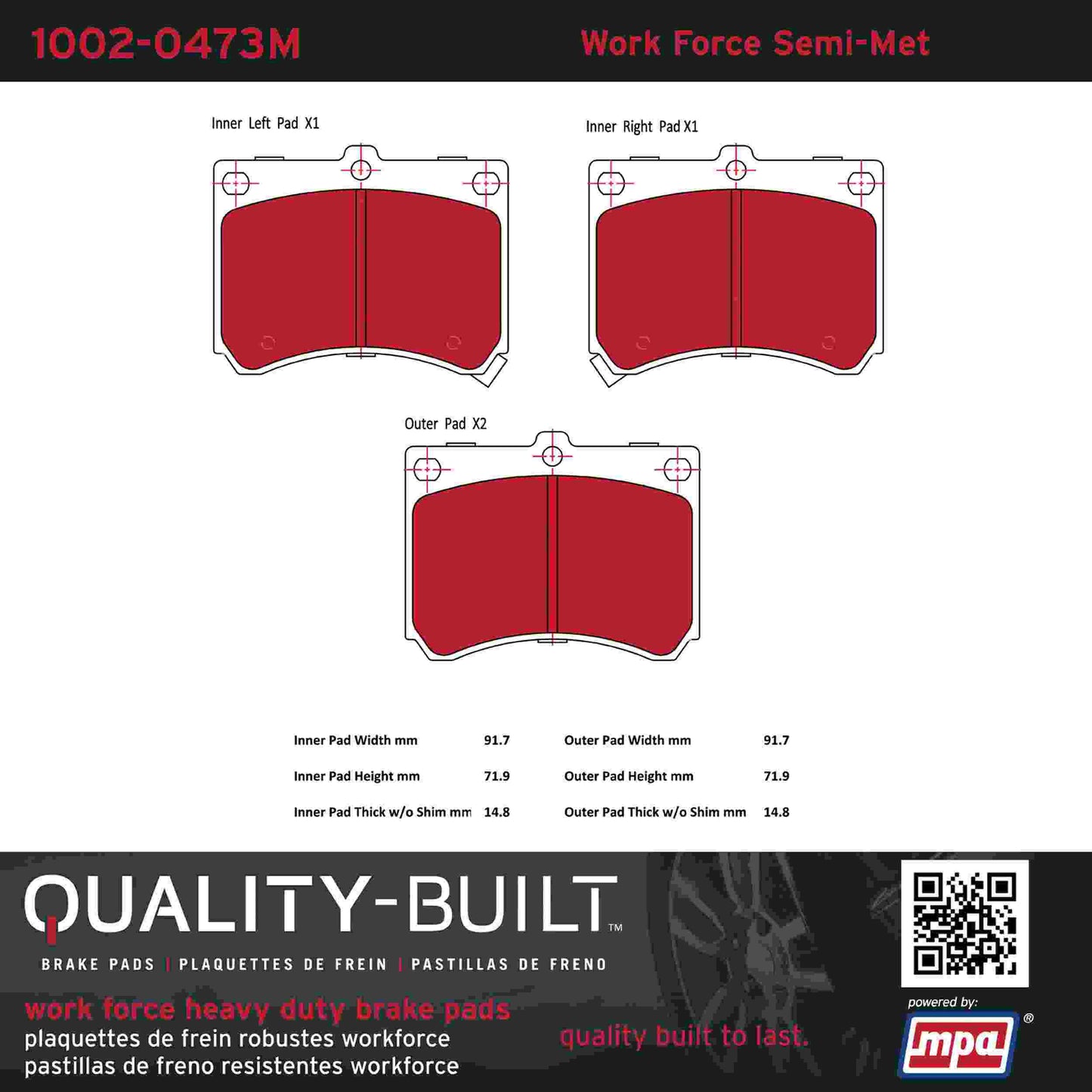 Quality-Built Quality-Built Work Force Heavy Duty Brake Pads w/ Hardware 1002-0473M