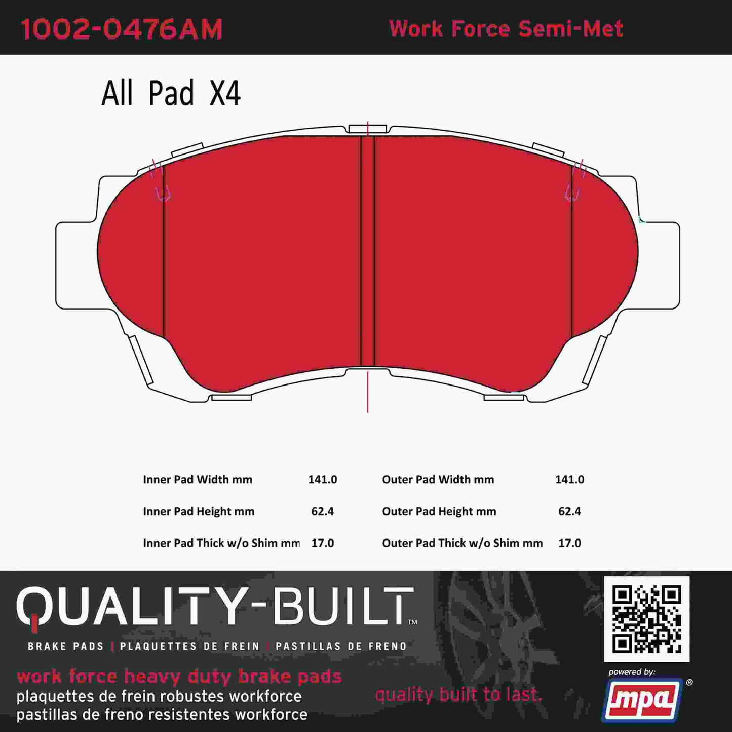 Quality-Built Quality-Built Work Force Heavy Duty Brake Pads w/ Hardware 1002-0476AM