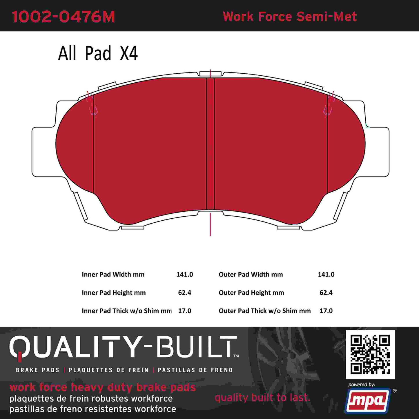 Quality-Built Quality-Built Work Force Heavy Duty Brake Pads w/ Hardware 1002-0476M