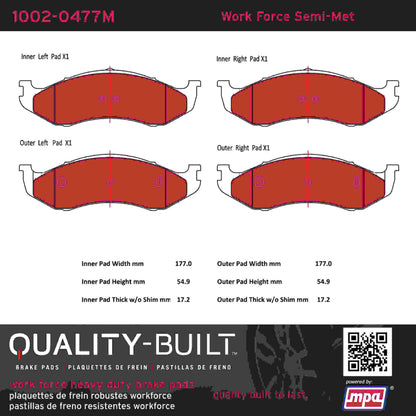 Quality-Built Quality-Built Work Force Heavy Duty Brake Pads w/ Hardware 1002-0477M