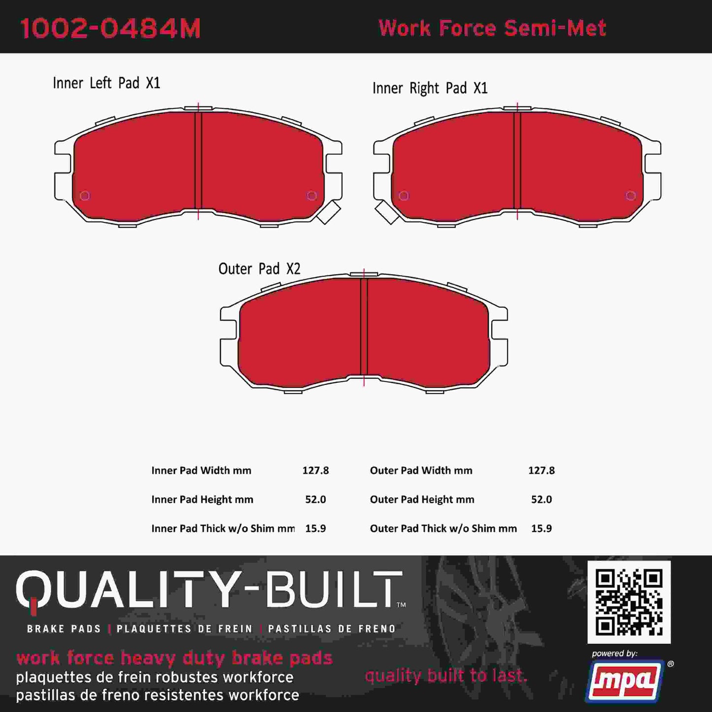 Quality-Built Quality-Built Work Force Heavy Duty Brake Pads w/ Hardware 1002-0484M