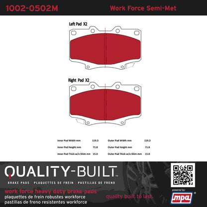 Quality-Built Quality-Built Work Force Heavy Duty Brake Pads w/ Hardware 1002-0502M