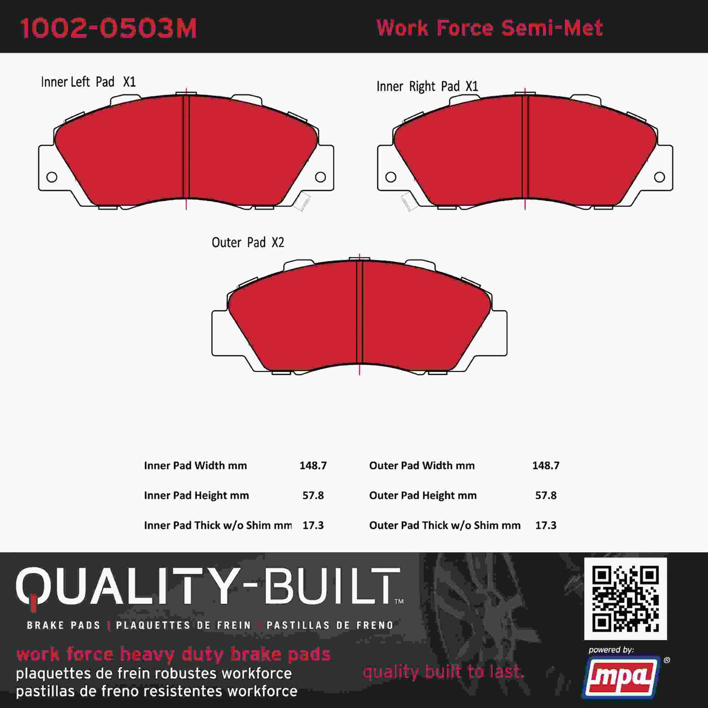 Quality-Built Quality-Built Work Force Heavy Duty Brake Pads w/ Hardware 1002-0503M