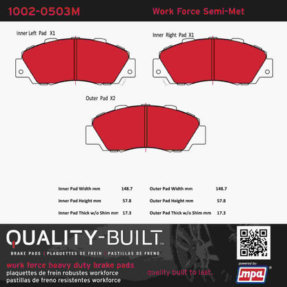 Quality-Built Quality-Built Work Force Heavy Duty Brake Pads w/ Hardware 1002-0503M