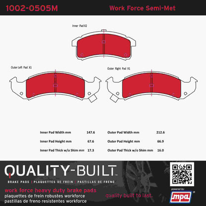 Quality-Built Quality-Built Work Force Heavy Duty Brake Pads w/ Hardware 1002-0505M