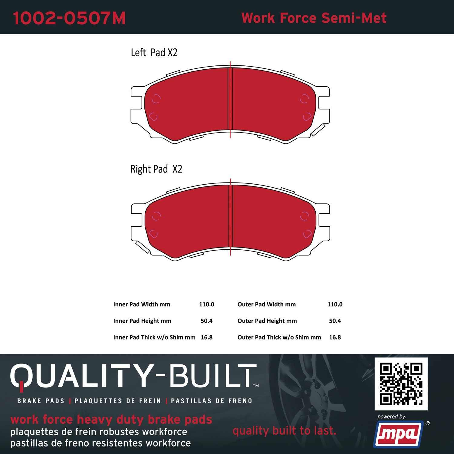 Quality-Built Quality-Built Work Force Heavy Duty Brake Pads w/ Hardware 1002-0507M