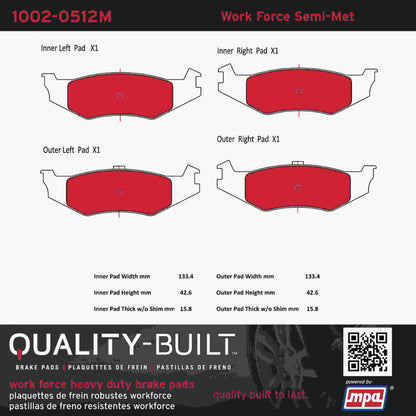 Quality-Built Quality-Built Work Force Heavy Duty Brake Pads w/ Hardware 1002-0512M