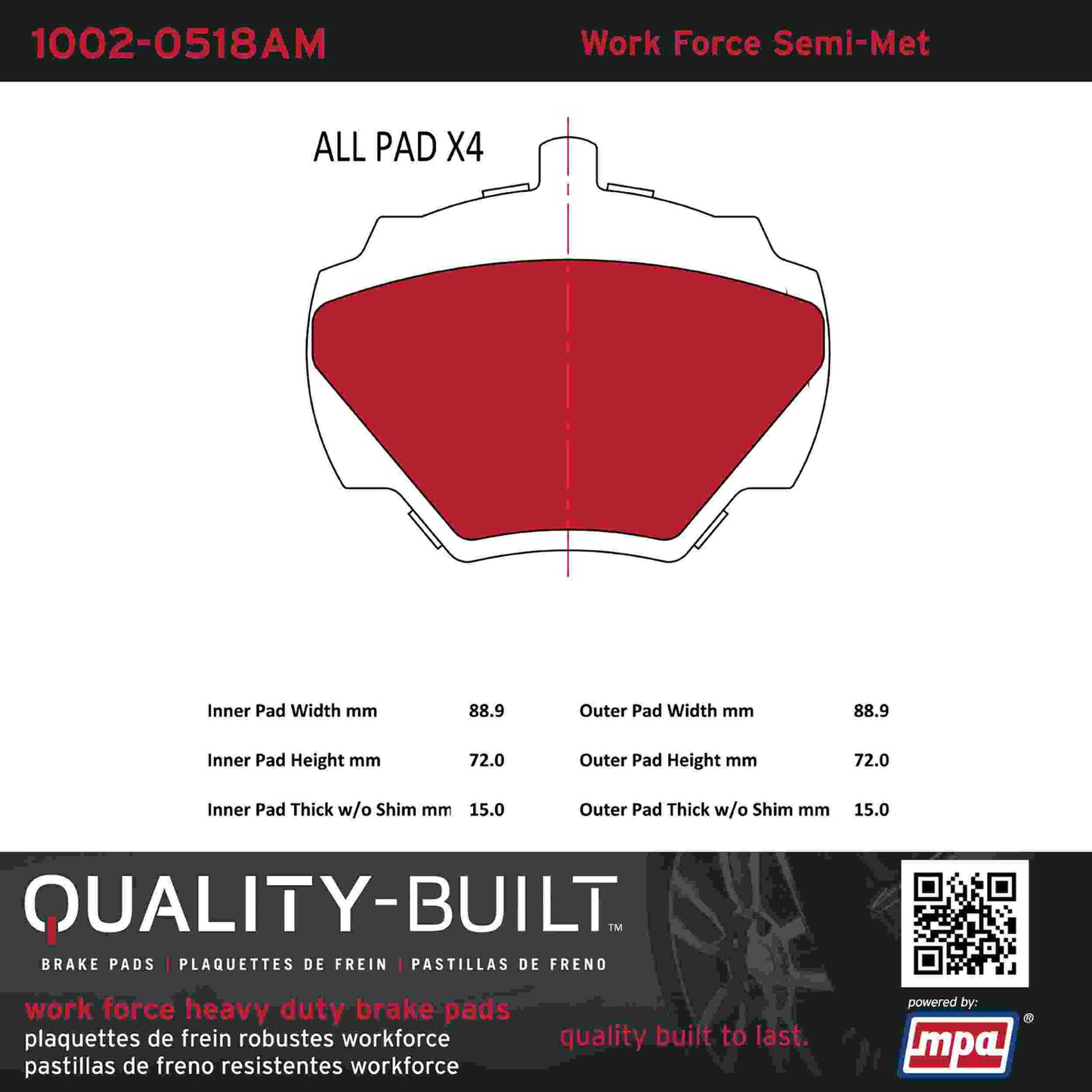 Quality-Built Quality-Built Work Force Heavy Duty Brake Pads w/ Hardware 1002-0518AM