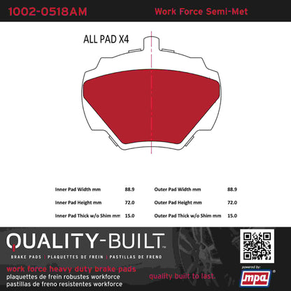 Quality-Built Quality-Built Work Force Heavy Duty Brake Pads w/ Hardware 1002-0518AM