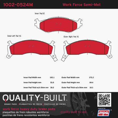Quality-Built Quality-Built Work Force Heavy Duty Brake Pads w/ Hardware 1002-0524M