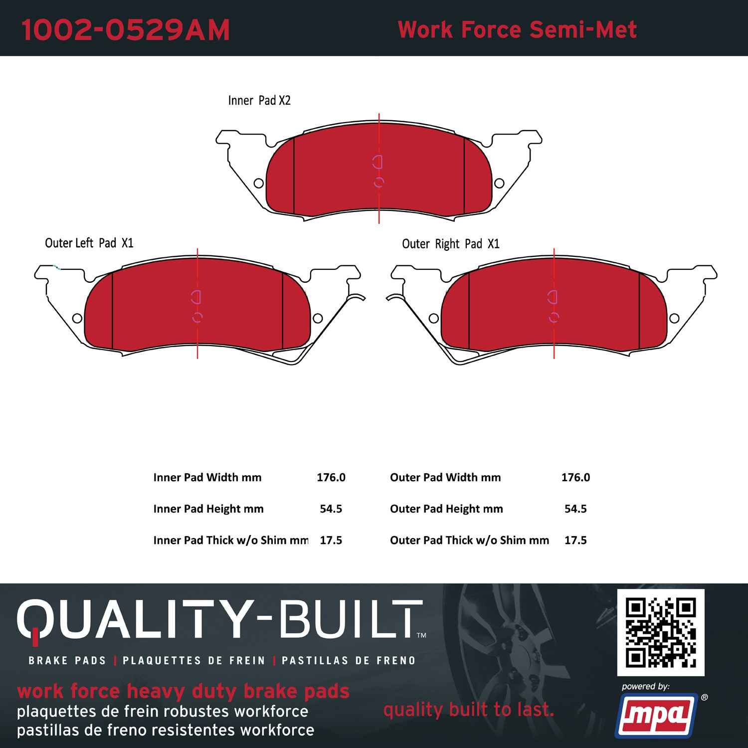 Quality-Built Quality-Built Work Force Heavy Duty Brake Pads w/ Hardware 1002-0529AM