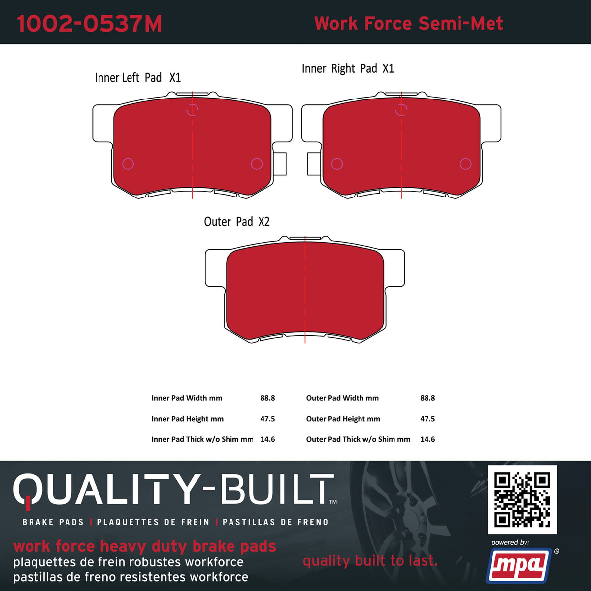Quality-Built Quality-Built Work Force Heavy Duty Brake Pads w/ Hardware 1002-0537M