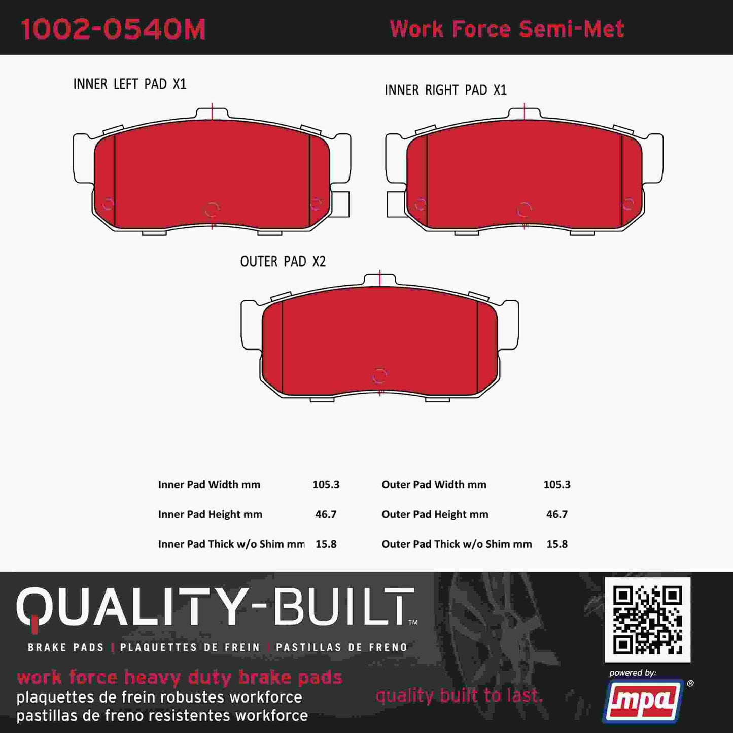 Quality-Built Quality-Built Work Force Heavy Duty Brake Pads w/ Hardware 1002-0540M