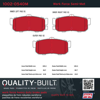 Quality-Built Quality-Built Work Force Heavy Duty Brake Pads w/ Hardware 1002-0540M
