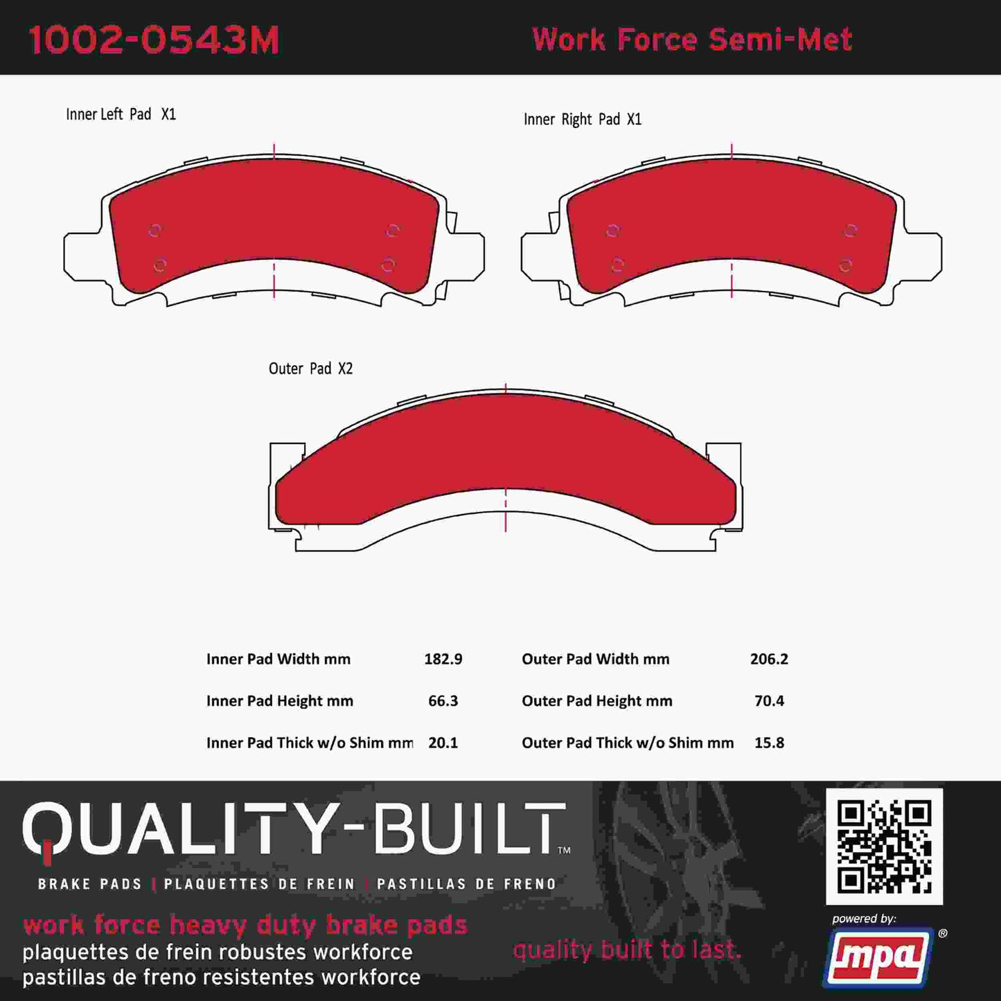 Quality-Built Quality-Built Work Force Heavy Duty Brake Pads w/ Hardware 1002-0543M