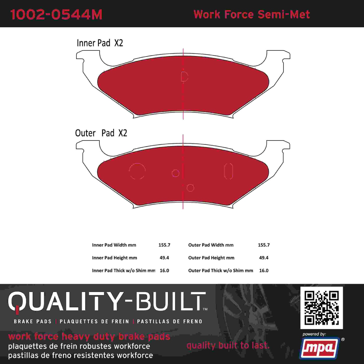 Quality-Built Quality-Built Work Force Heavy Duty Brake Pads w/ Hardware 1002-0544M