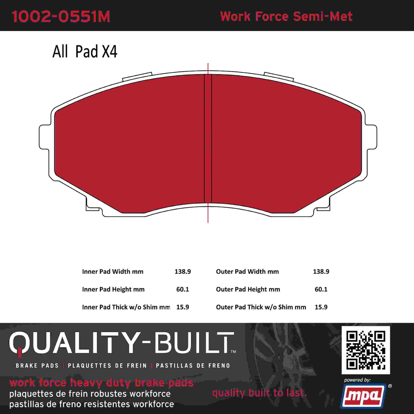 Quality-Built Quality-Built Work Force Heavy Duty Brake Pads w/ Hardware 1002-0551M
