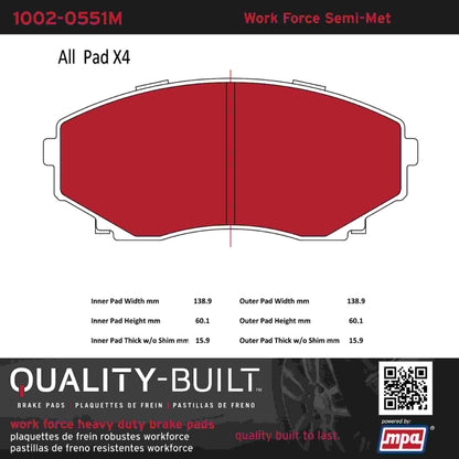 Quality-Built Quality-Built Work Force Heavy Duty Brake Pads w/ Hardware 1002-0551M