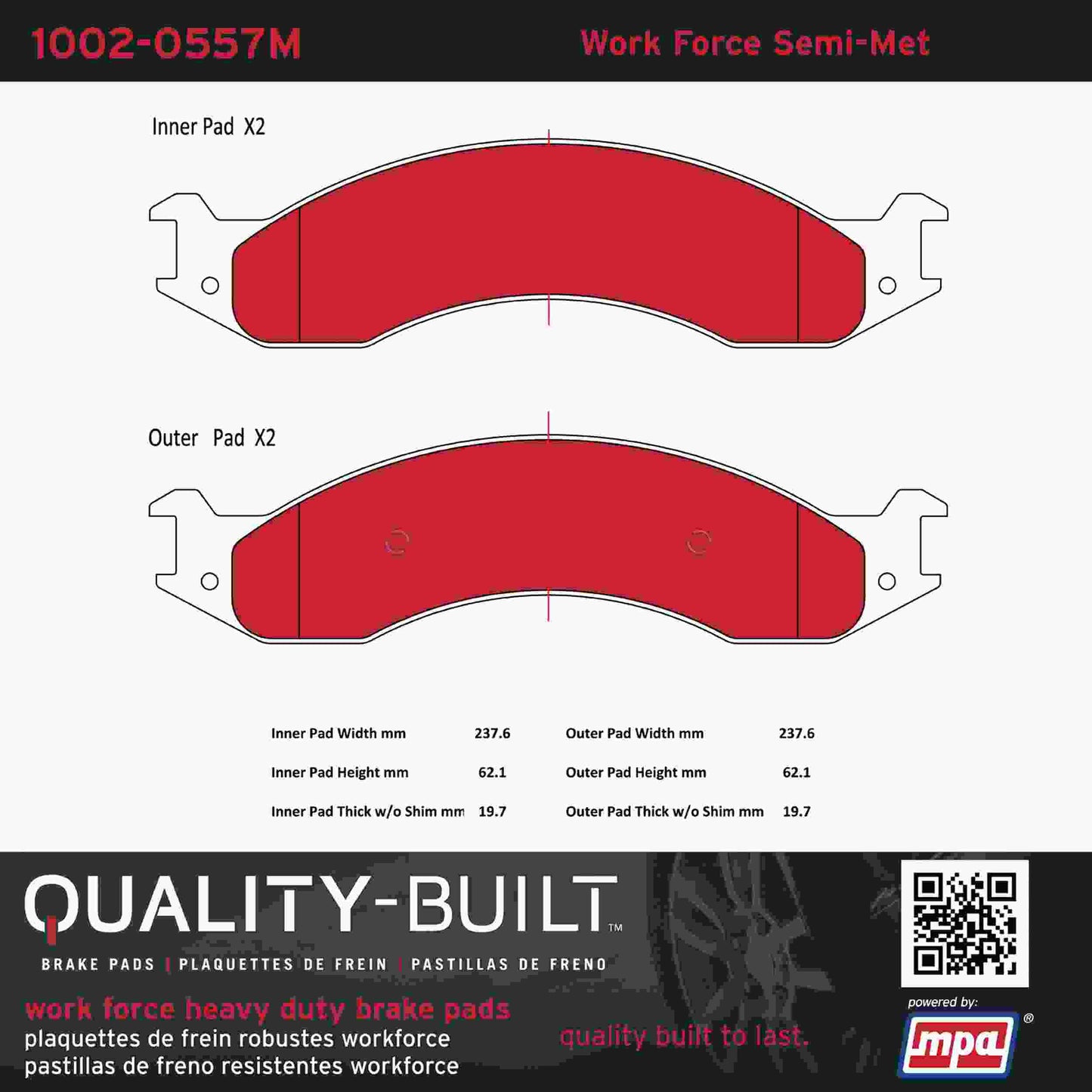 Quality-Built Quality-Built Work Force Heavy Duty Brake Pads w/ Hardware 1002-0557M