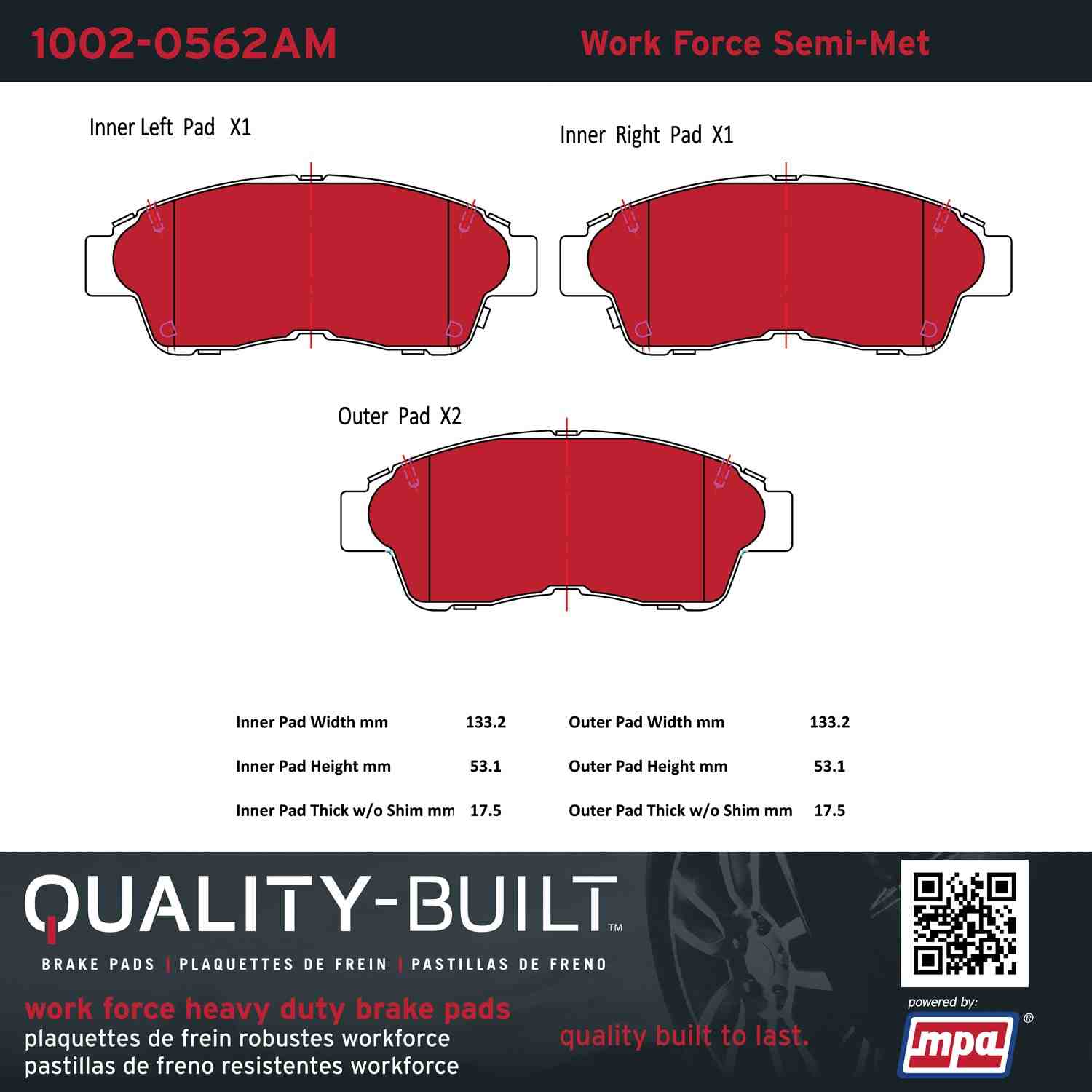 Quality-Built Quality-Built Work Force Heavy Duty Brake Pads w/ Hardware 1002-0562AM