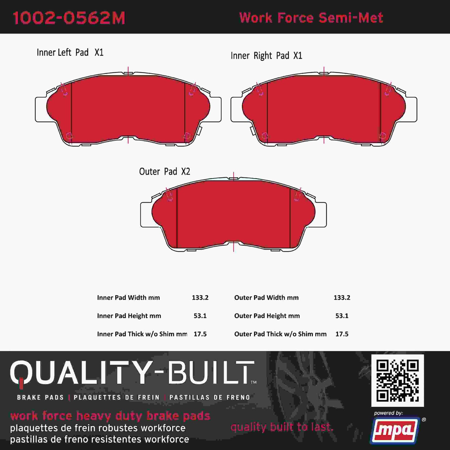 Quality-Built Quality-Built Work Force Heavy Duty Brake Pads w/ Hardware 1002-0562M
