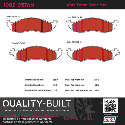 Quality-Built Quality-Built Work Force Heavy Duty Brake Pads w/ Hardware 1002-0576M