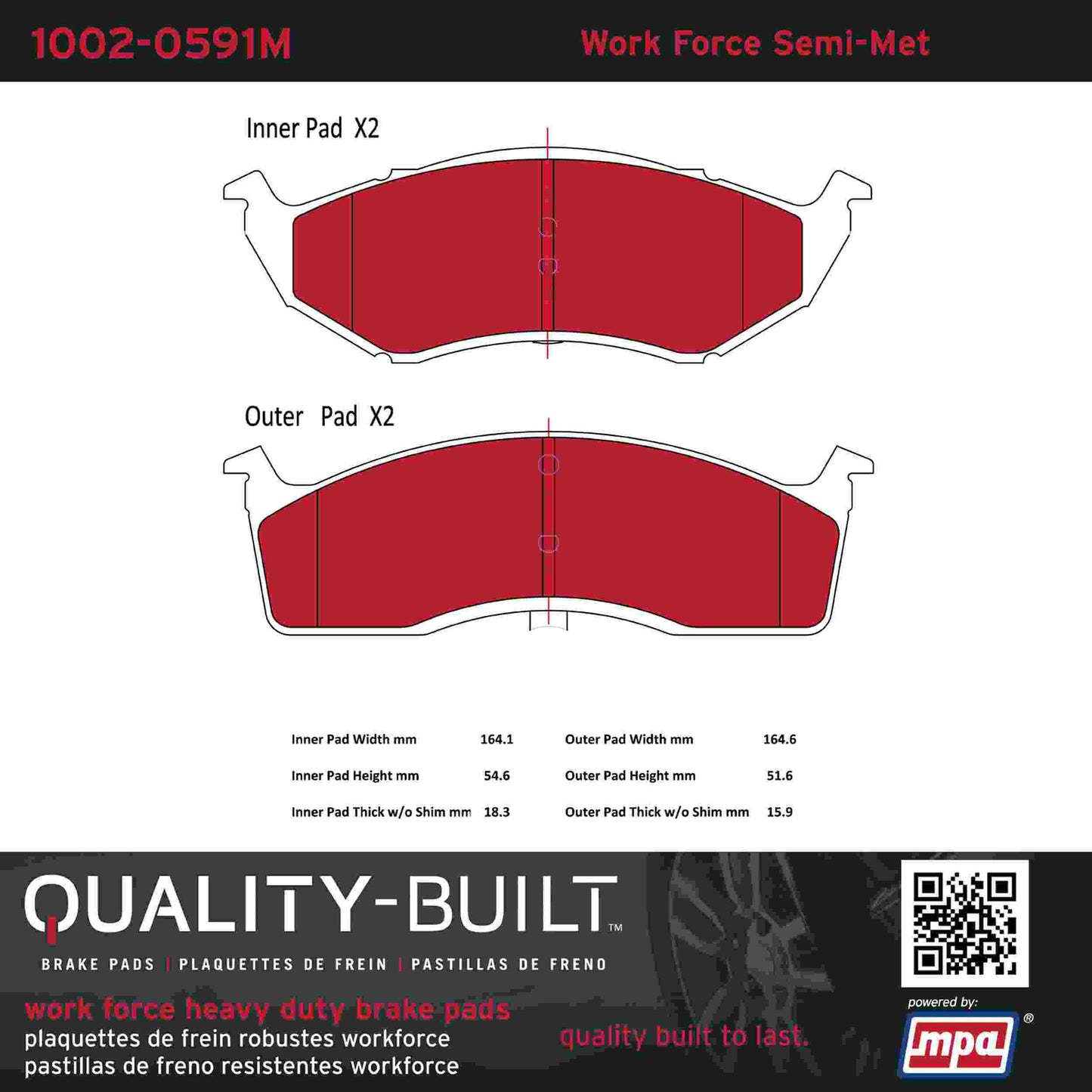 Quality-Built Quality-Built Work Force Heavy Duty Brake Pads w/ Hardware 1002-0591M