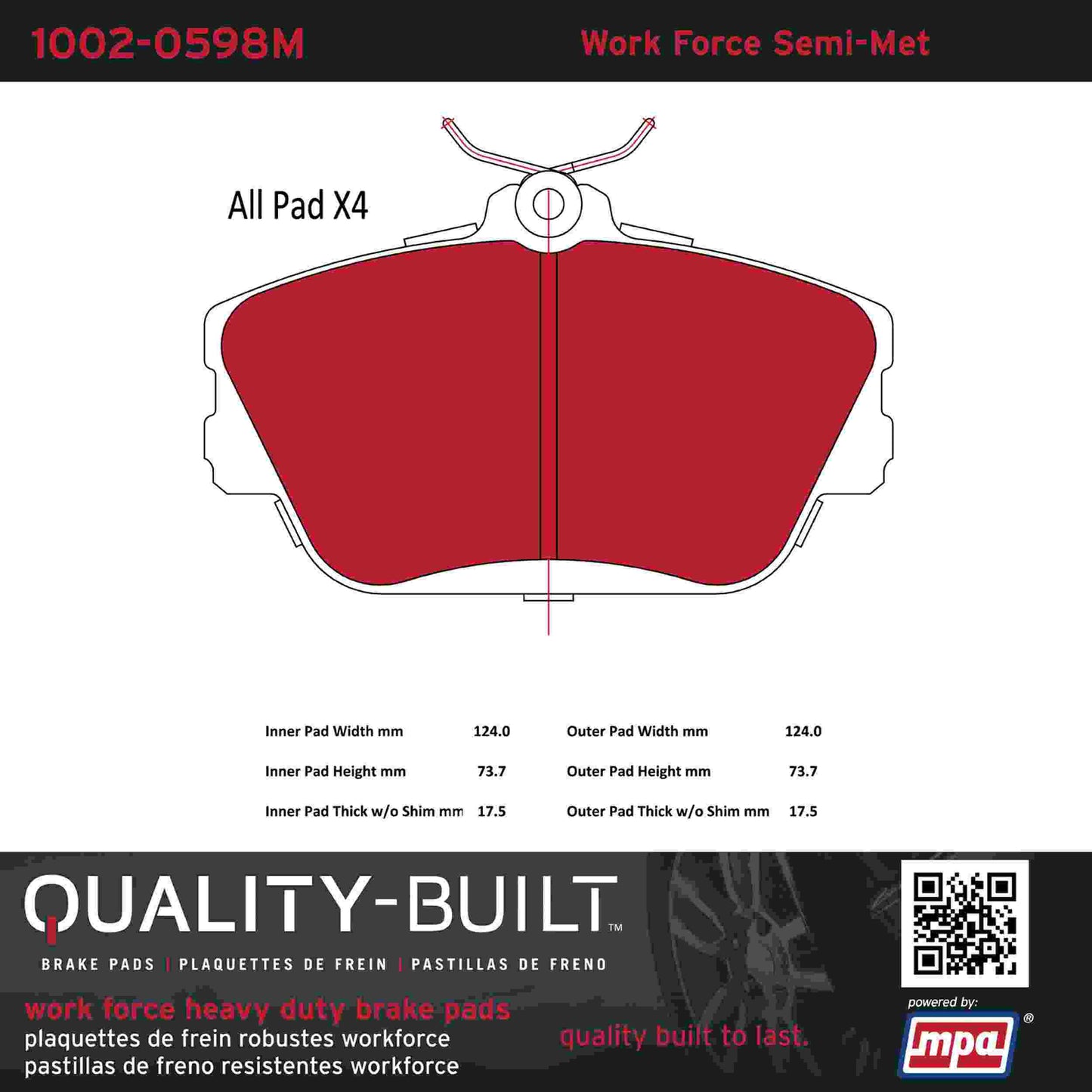 Quality-Built Quality-Built Work Force Heavy Duty Brake Pads w/ Hardware 1002-0598M