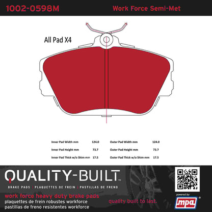 Quality-Built Quality-Built Work Force Heavy Duty Brake Pads w/ Hardware 1002-0598M