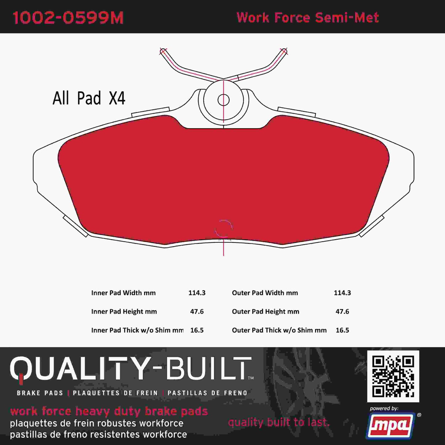 Quality-Built Quality-Built Work Force Heavy Duty Brake Pads w/ Hardware 1002-0599M