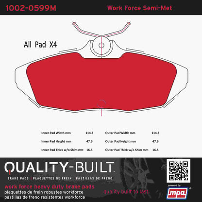 Quality-Built Quality-Built Work Force Heavy Duty Brake Pads w/ Hardware 1002-0599M