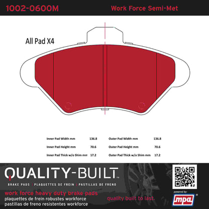 Quality-Built Quality-Built Work Force Heavy Duty Brake Pads w/ Hardware 1002-0600M