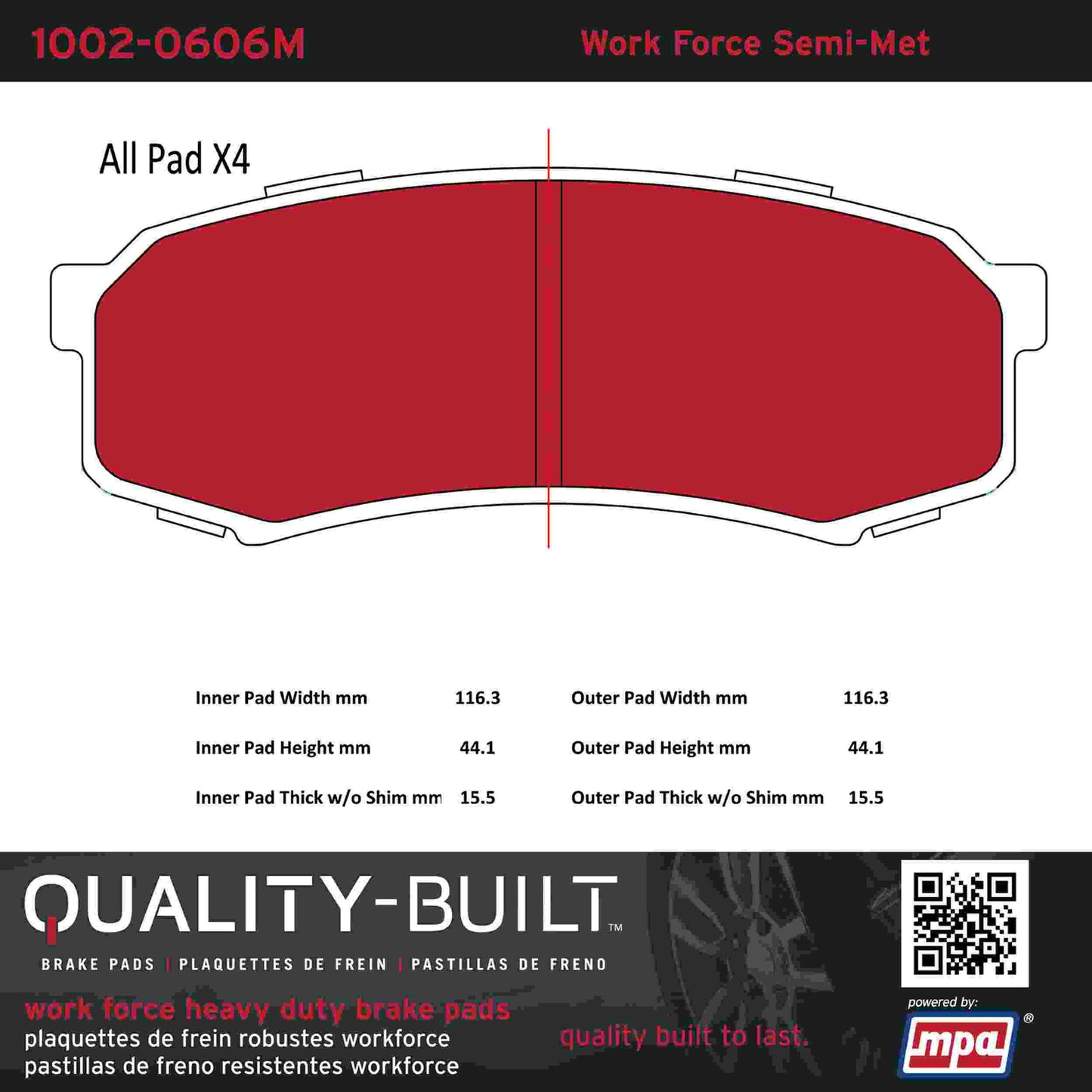 Quality-Built Quality-Built Work Force Heavy Duty Brake Pads w/ Hardware 1002-0606M
