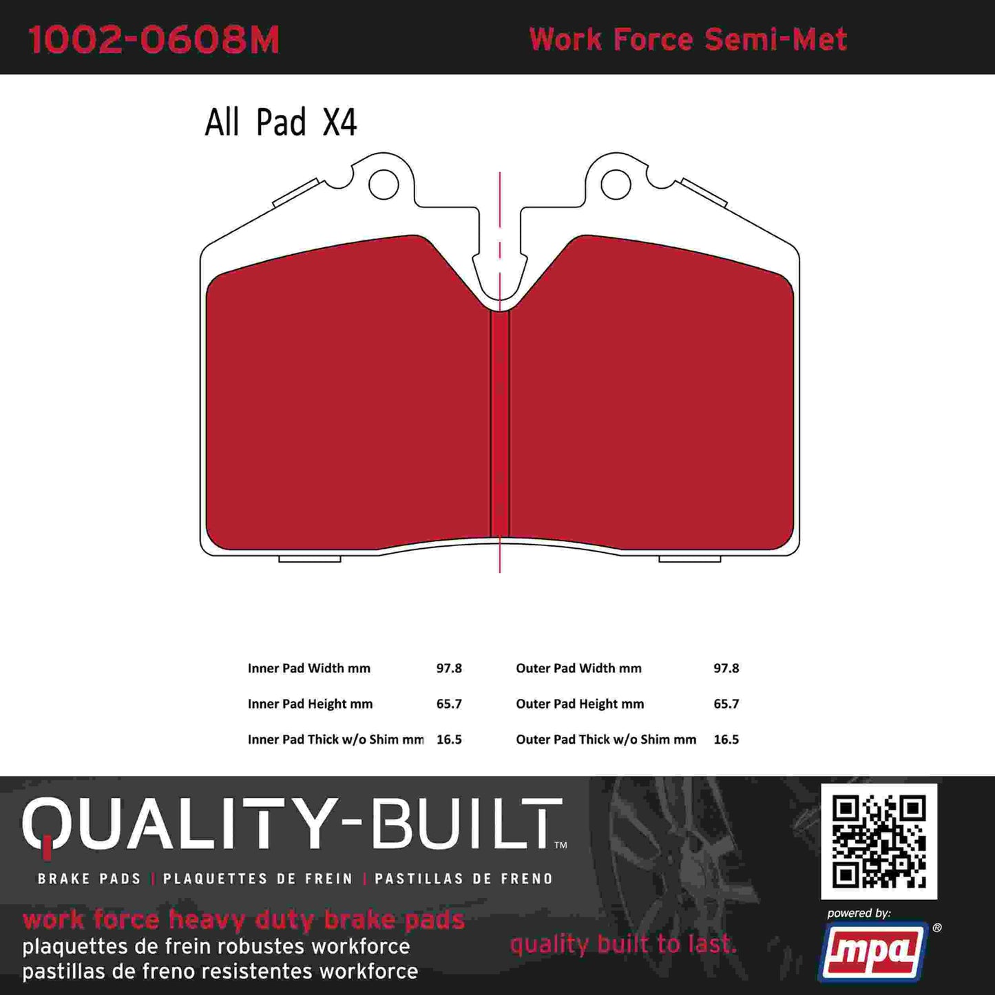 Quality-Built Quality-Built Work Force Heavy Duty Brake Pads 1002-0608M