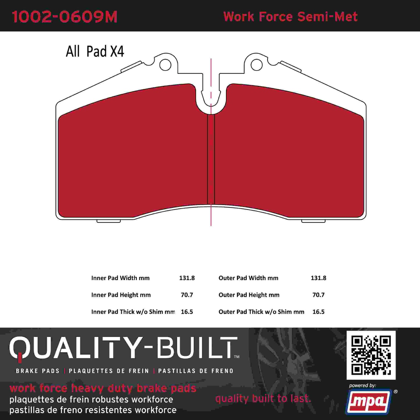 Quality-Built Quality-Built Work Force Heavy Duty Brake Pads 1002-0609M